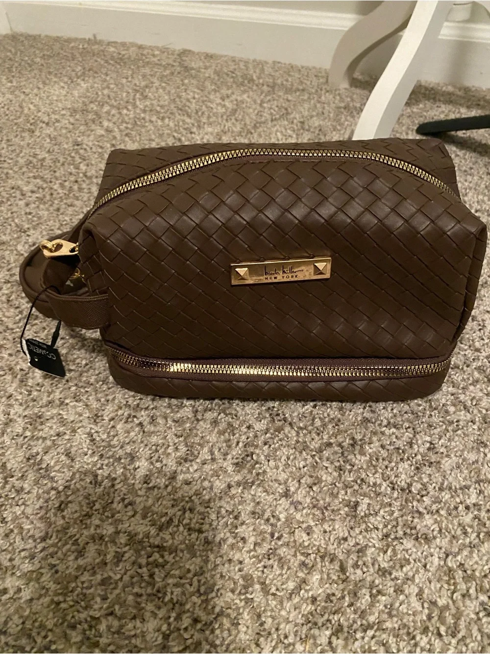 Nicole Miller Brown Woven Toiletry Bag NWT